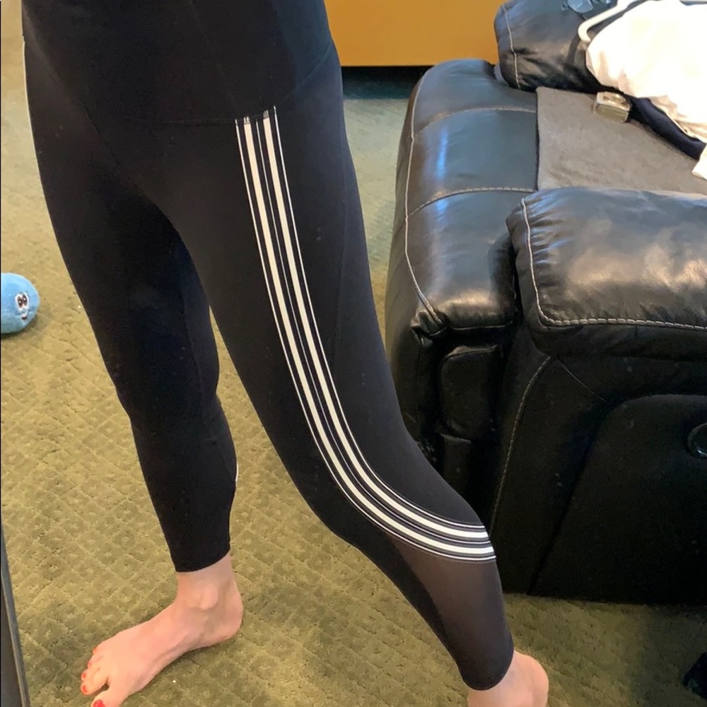 Athleta black leggings with white stripes